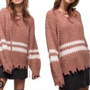 Moon River Cozy Brown and White wool blend pullover Sweater Size S